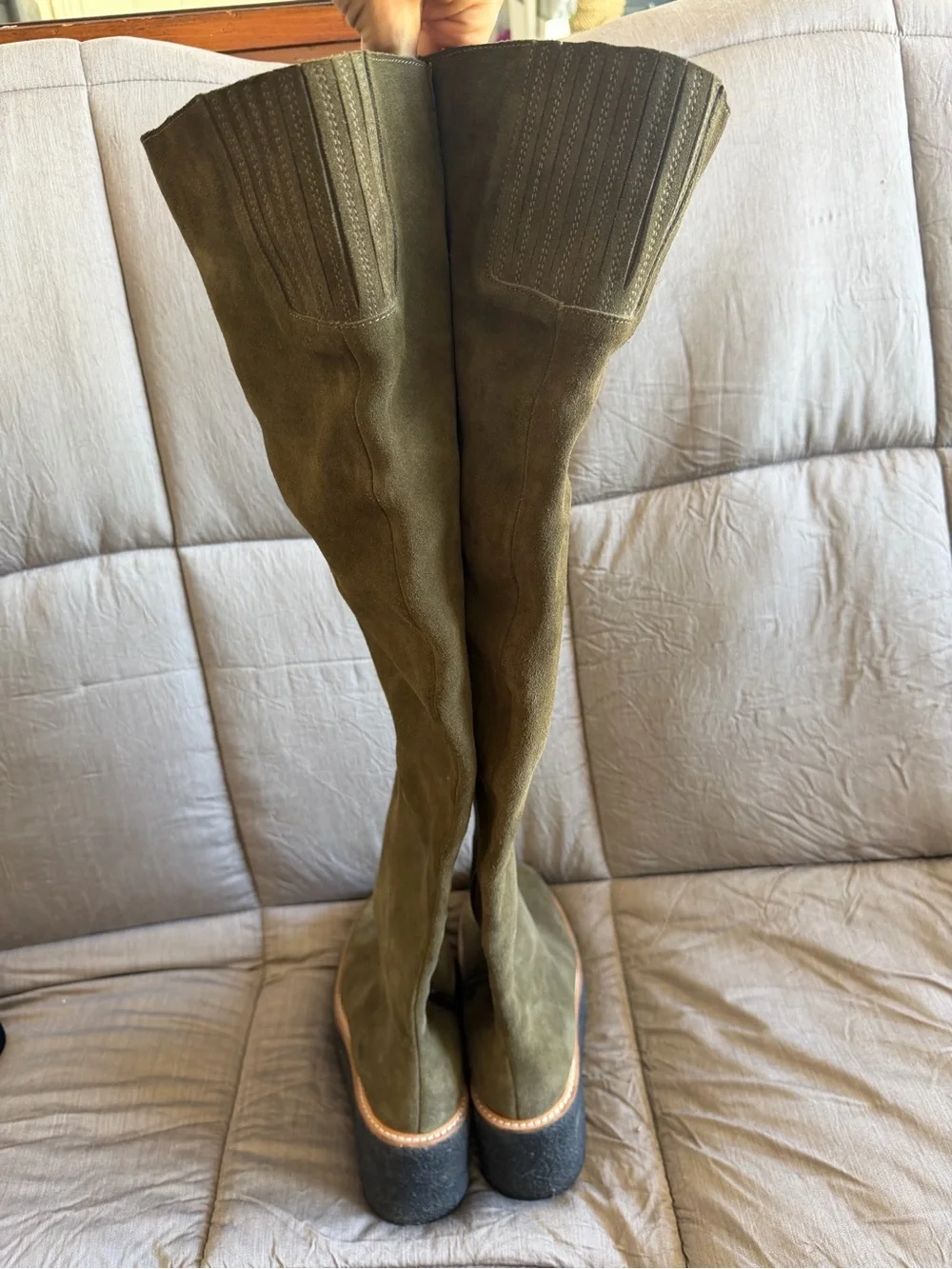 Jeffrey Campbell Olive Suede Over-the-Knee Wedge Boots